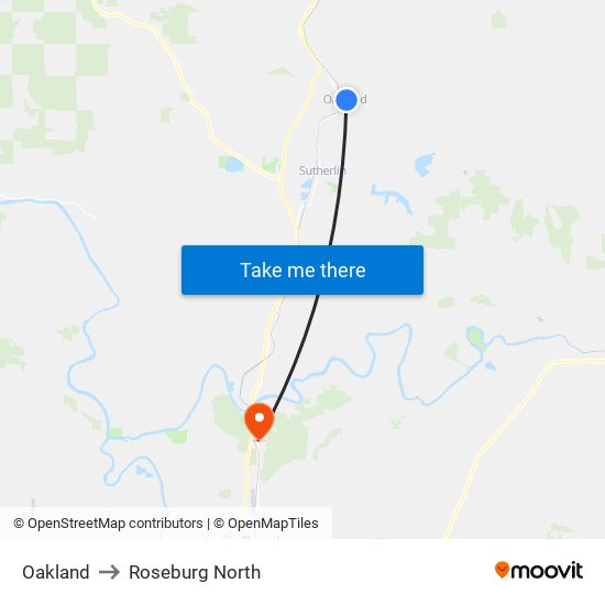 Oakland to Roseburg North map