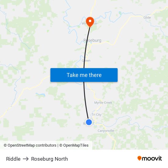 Riddle to Roseburg North map