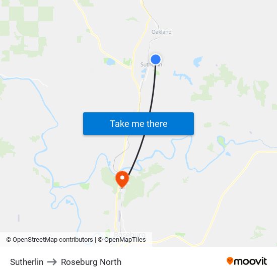 Sutherlin to Roseburg North map