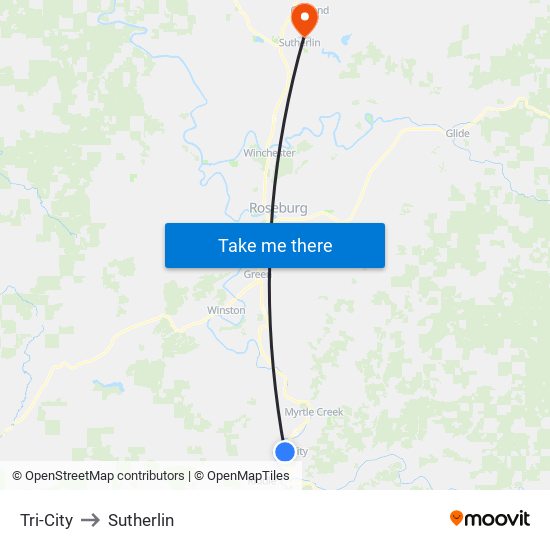 Tri-City to Sutherlin map