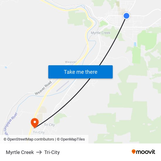 Myrtle Creek to Tri-City map