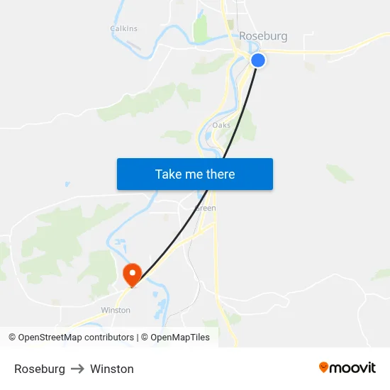 Roseburg to Winston map