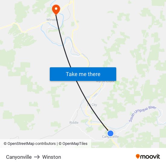 Canyonville to Winston map