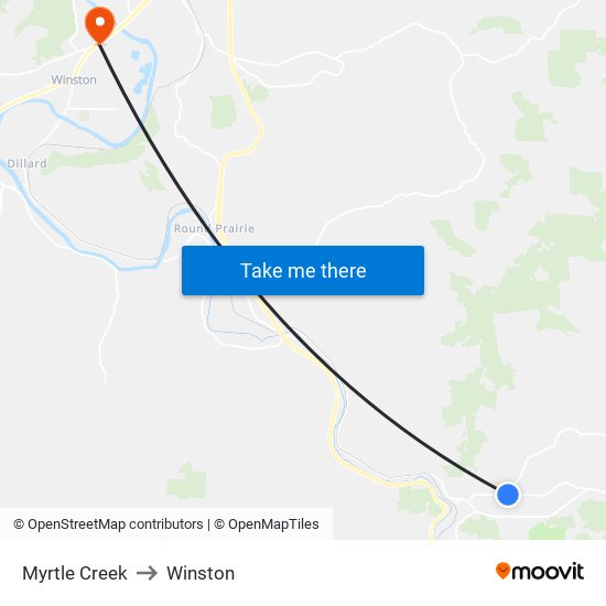 Myrtle Creek to Winston map