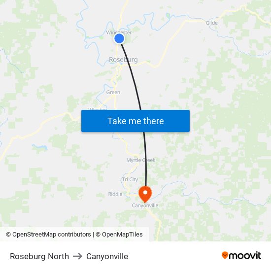 Roseburg North to Canyonville map
