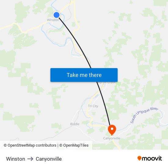 Winston to Canyonville map