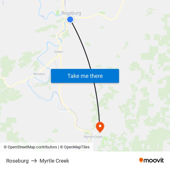 Roseburg to Myrtle Creek map
