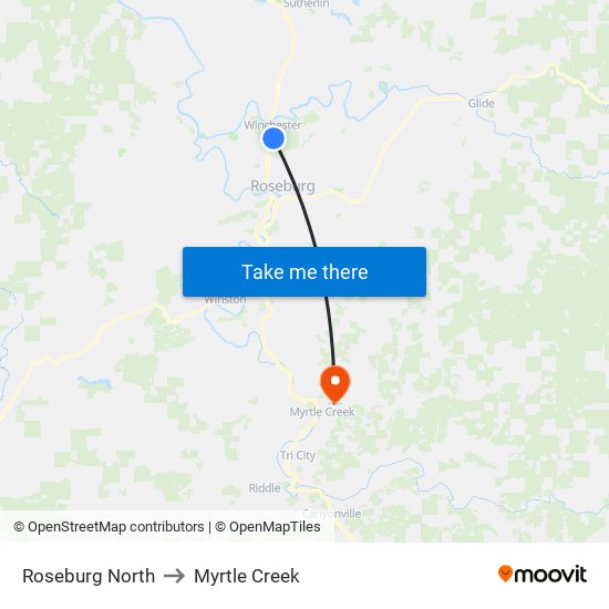 Roseburg North to Myrtle Creek map