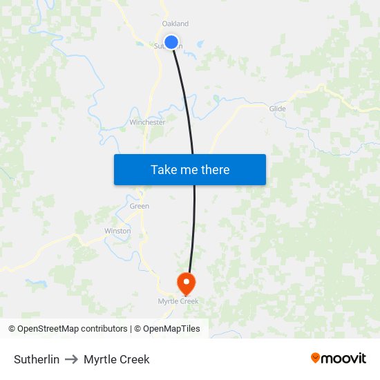 Sutherlin to Myrtle Creek map