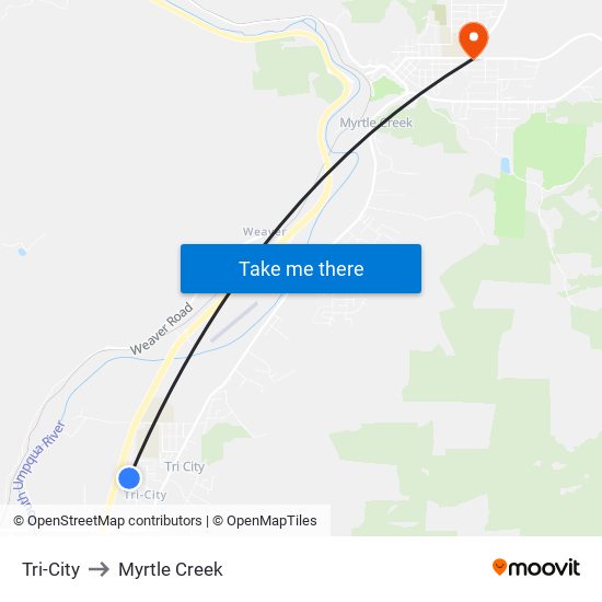 Tri-City to Myrtle Creek map