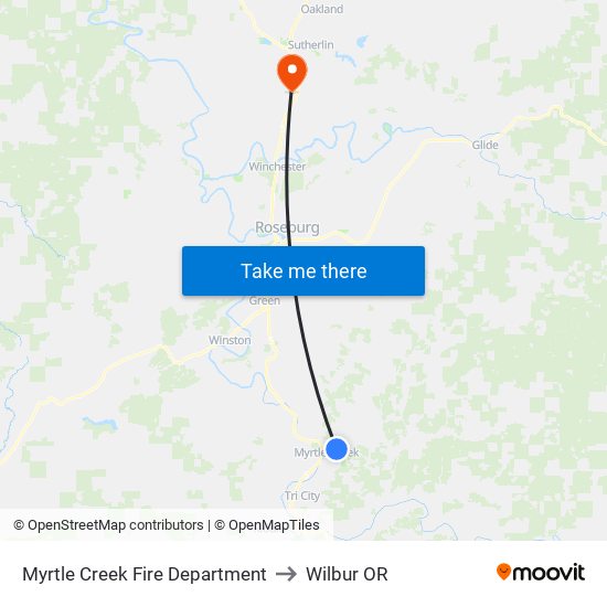 Myrtle Creek Fire Department to Wilbur OR map