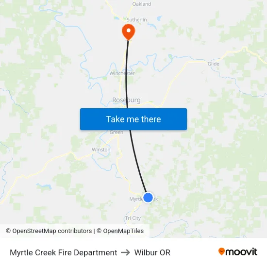 Myrtle Creek Fire Department to Wilbur OR map
