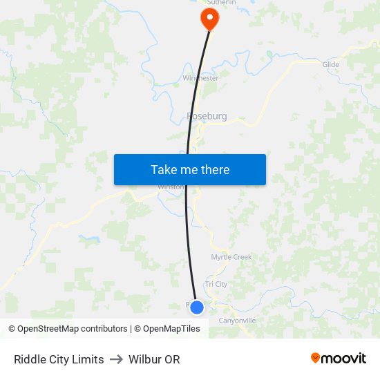 Riddle City Limits to Wilbur OR map