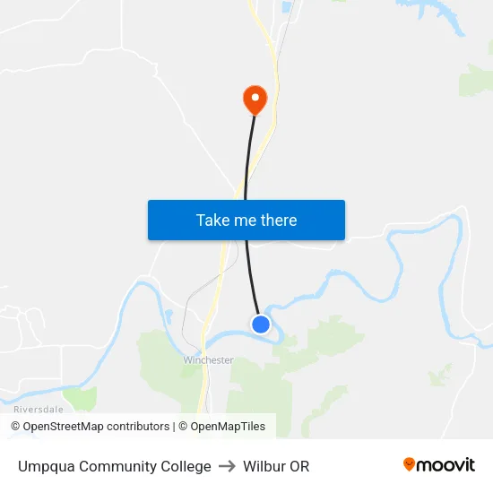 Umpqua Community College to Wilbur OR map