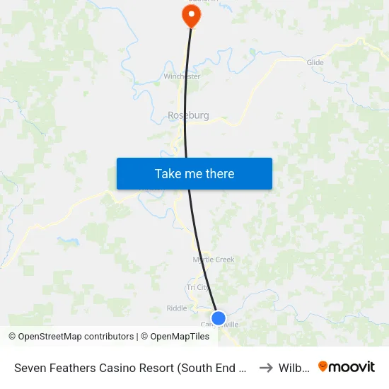 Seven Feathers Casino Resort (South End Of Parking Lot-Park & Ride) to Wilbur OR map