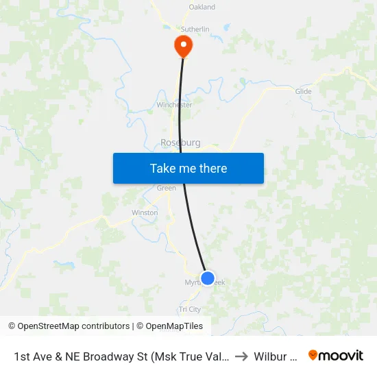 1st Ave & NE Broadway St (Msk True Value) to Wilbur OR map