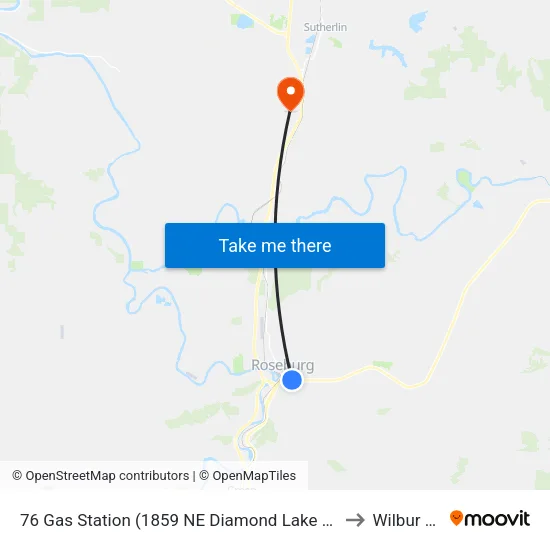 76 Gas Station (1859 NE Diamond Lake Blvd) to Wilbur OR map