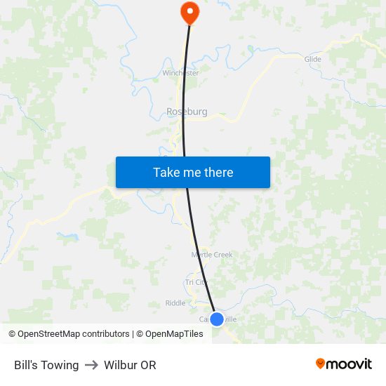 Bill's Towing to Wilbur OR map