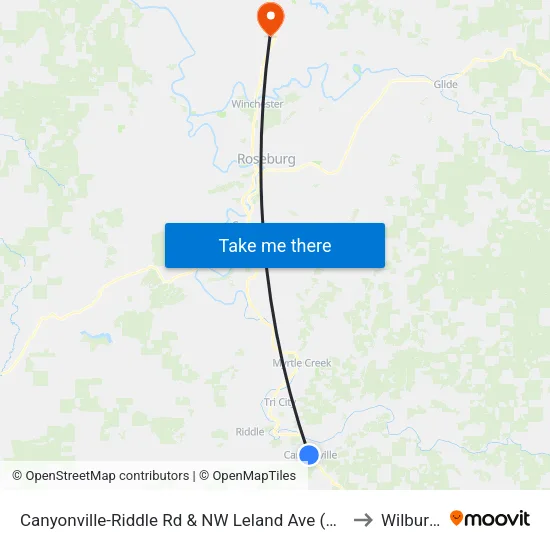 Canyonville-Riddle Rd & NW Leland Ave (Westbound) to Wilbur OR map