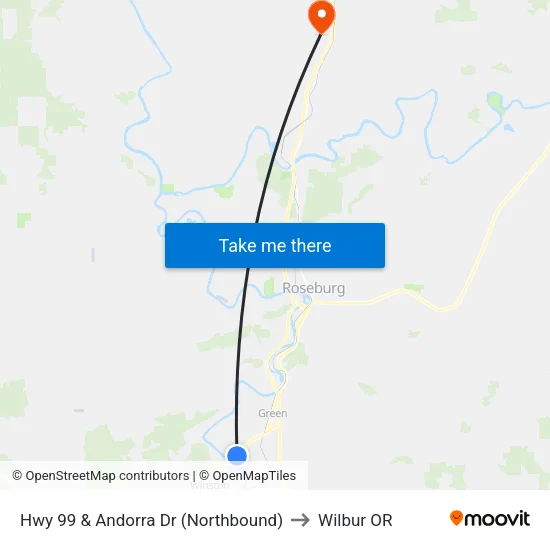 Hwy 99 & Andorra Dr (Northbound) to Wilbur OR map