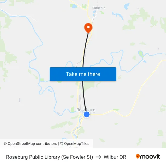Roseburg Public Library (Se Fowler St) to Wilbur OR map
