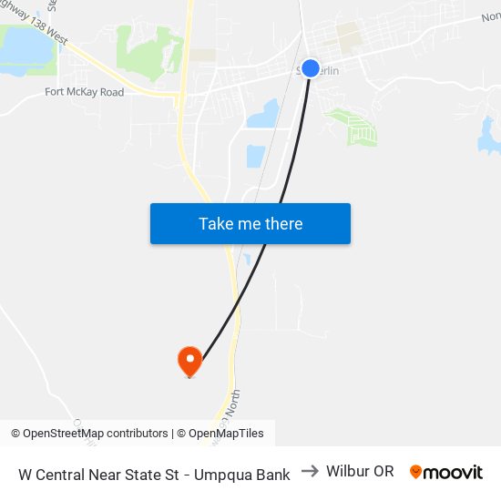 W Central Near State St ‐ Umpqua Bank to Wilbur OR map