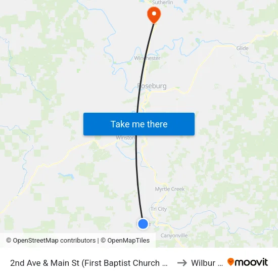 2nd Ave & Main St (First Baptist Church Of Riddle) to Wilbur OR map