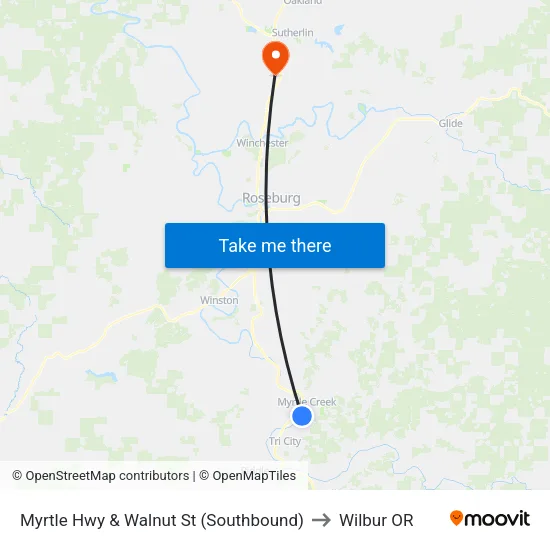 Myrtle Hwy & Walnut St (Southbound) to Wilbur OR map