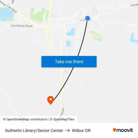 Sutherlin Library/Senior Center to Wilbur OR map