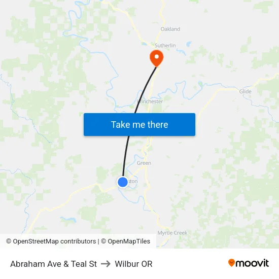 Abraham Ave & Teal St to Wilbur OR map