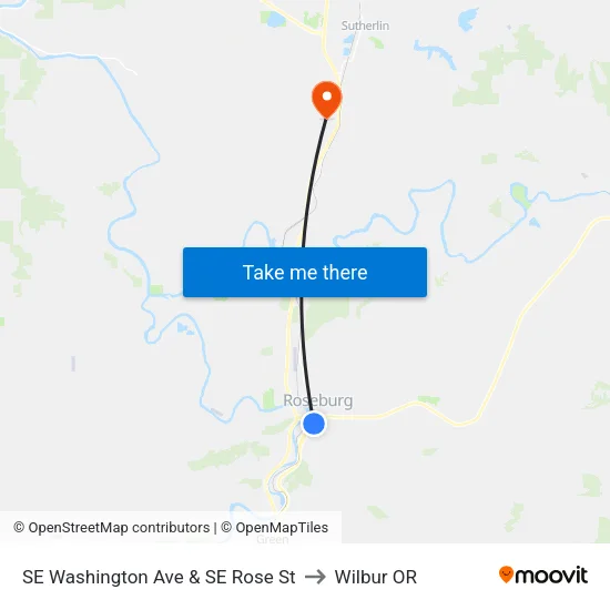 SE Washington Ave & SE Rose St to Wilbur OR map