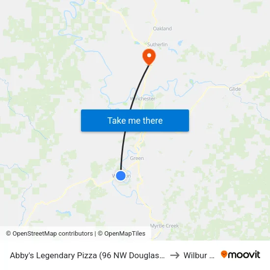 Abby's Legendary Pizza (96 NW Douglas Blvd) to Wilbur OR map