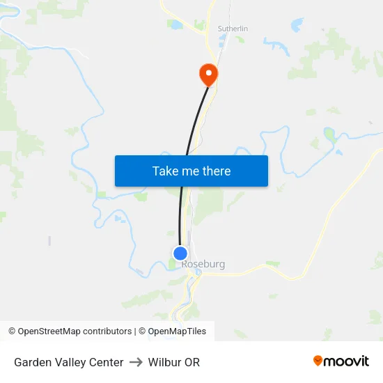 Garden Valley Center to Wilbur OR map