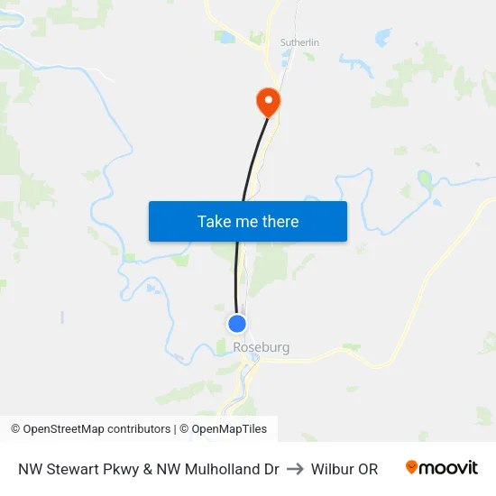 NW Stewart Pkwy & NW Mulholland Dr to Wilbur OR map