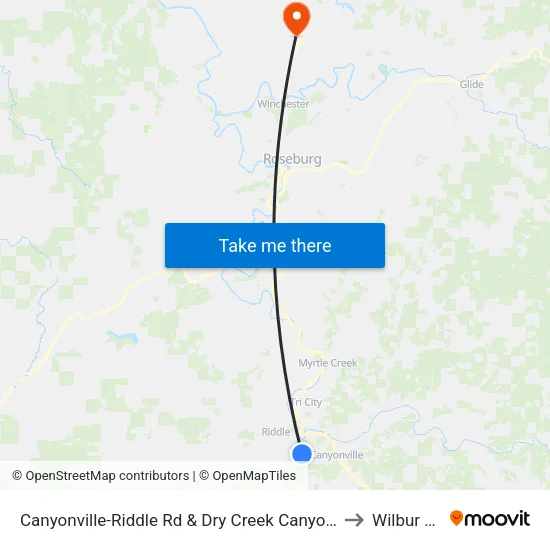 Canyonville-Riddle Rd & Dry Creek Canyon Ln to Wilbur OR map