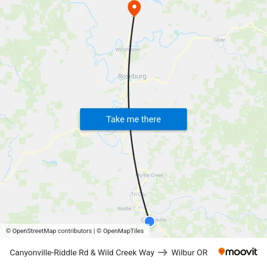 Canyonville-Riddle Rd & Wild Creek Way to Wilbur OR map