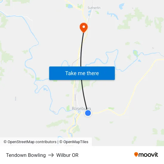 Tendown Bowling to Wilbur OR map