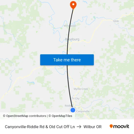 Canyonville-Riddle Rd & Old Cut Off Ln to Wilbur OR map