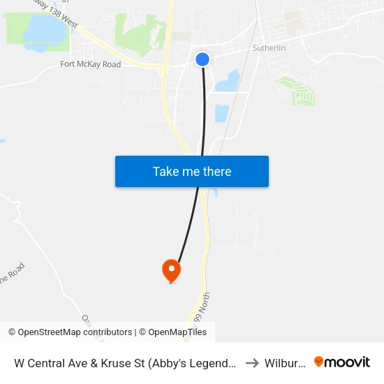 W Central Ave & Kruse St (Abby's Legendary Pizza) to Wilbur OR map