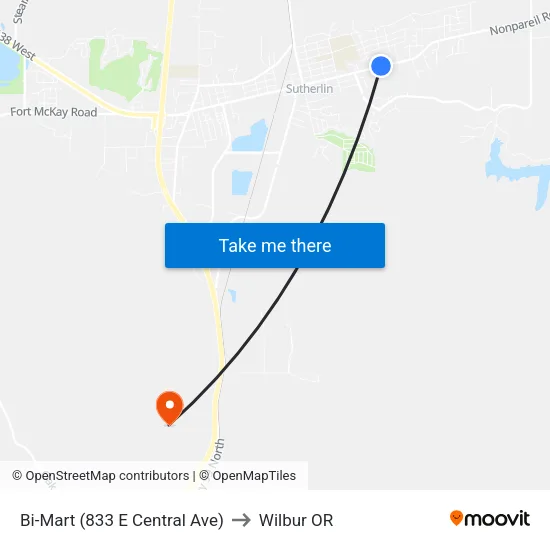 Bi-Mart (833 E Central Ave) to Wilbur OR map