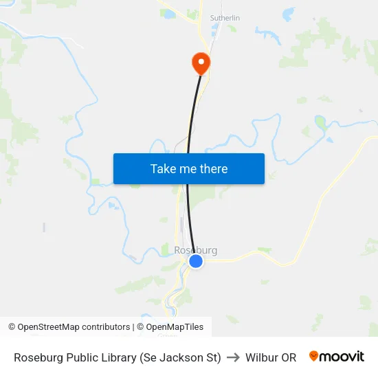 Roseburg Public Library (Se Jackson St) to Wilbur OR map