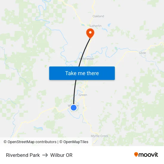 Riverbend Park to Wilbur OR map