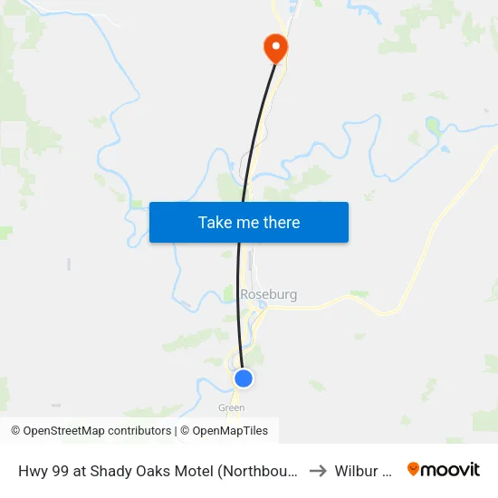 Hwy 99 at Shady Oaks Motel (Northbound) to Wilbur OR map