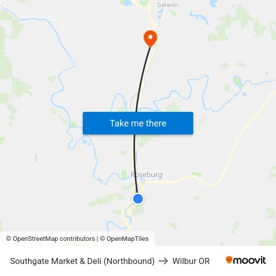 Southgate Market & Deli (Northbound) to Wilbur OR map