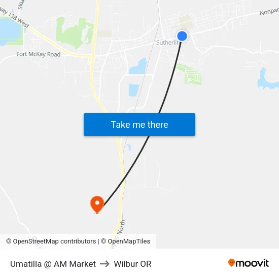 Umatilla @ AM Market to Wilbur OR map