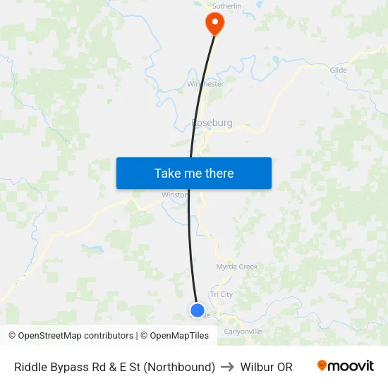 Riddle Bypass Rd & E St (Northbound) to Wilbur OR map