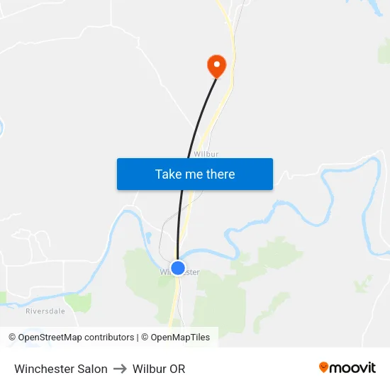 Winchester Salon to Wilbur OR map