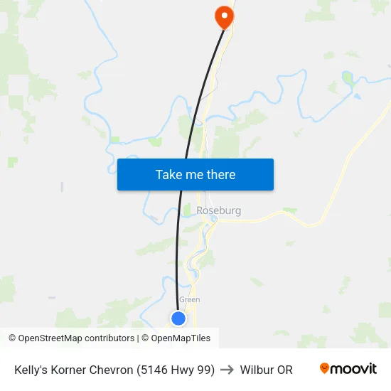 Kelly's Korner Chevron (5146 Hwy 99) to Wilbur OR map