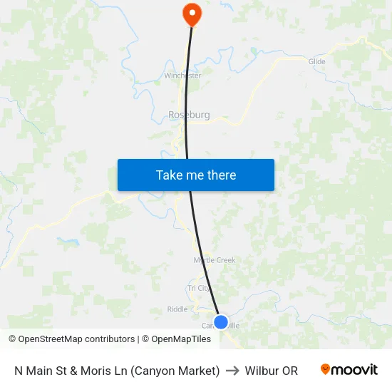 N Main St & Moris Ln (Canyon Market) to Wilbur OR map