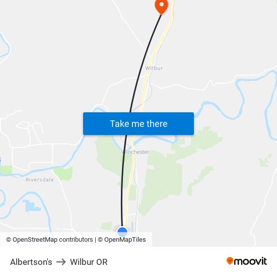 Albertson's to Wilbur OR map